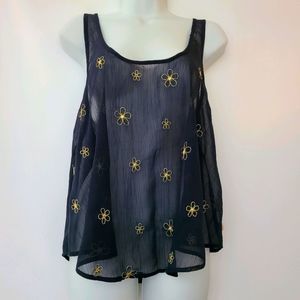 EUC Hollister Dark Blue Gold Flowers Sheer Tank M